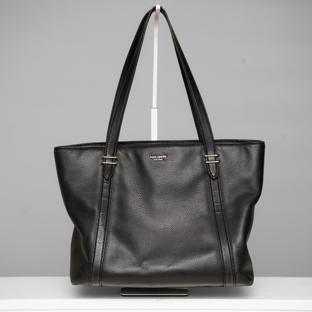 Kate Spade Purse Black Pebbled Leather Large Tote Shoulder Bag Minimalist Luxury